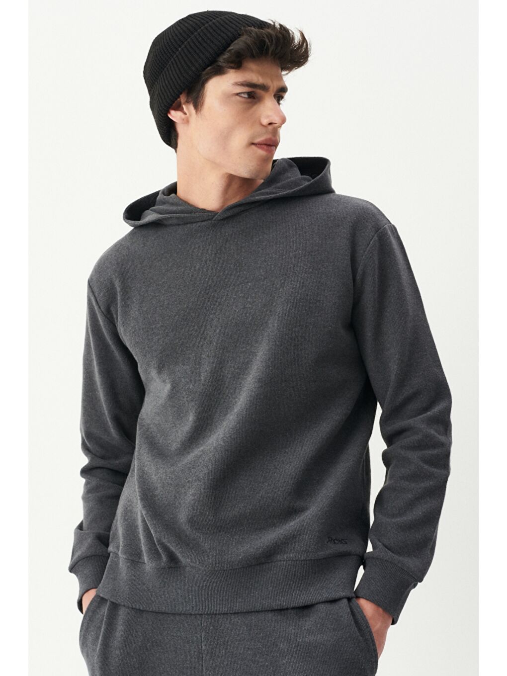 Regular Fit Kapüşonlu Şardonlu Antrasit Sweatshirt