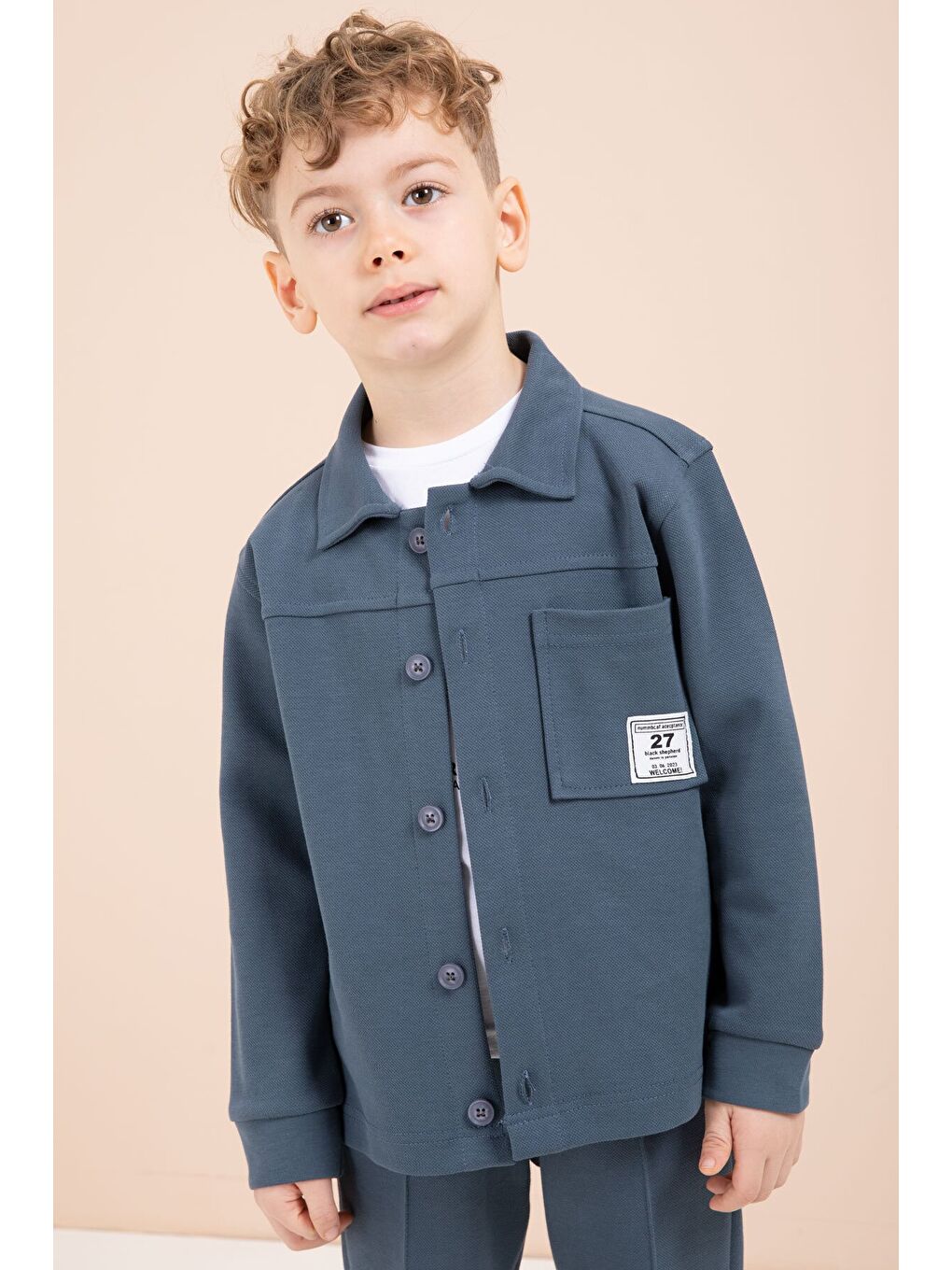 Mavi Arma Detaylı Gömlekli Duble Paça Pantolonlu Erkek Çocuk 3lü Takım 23620-4