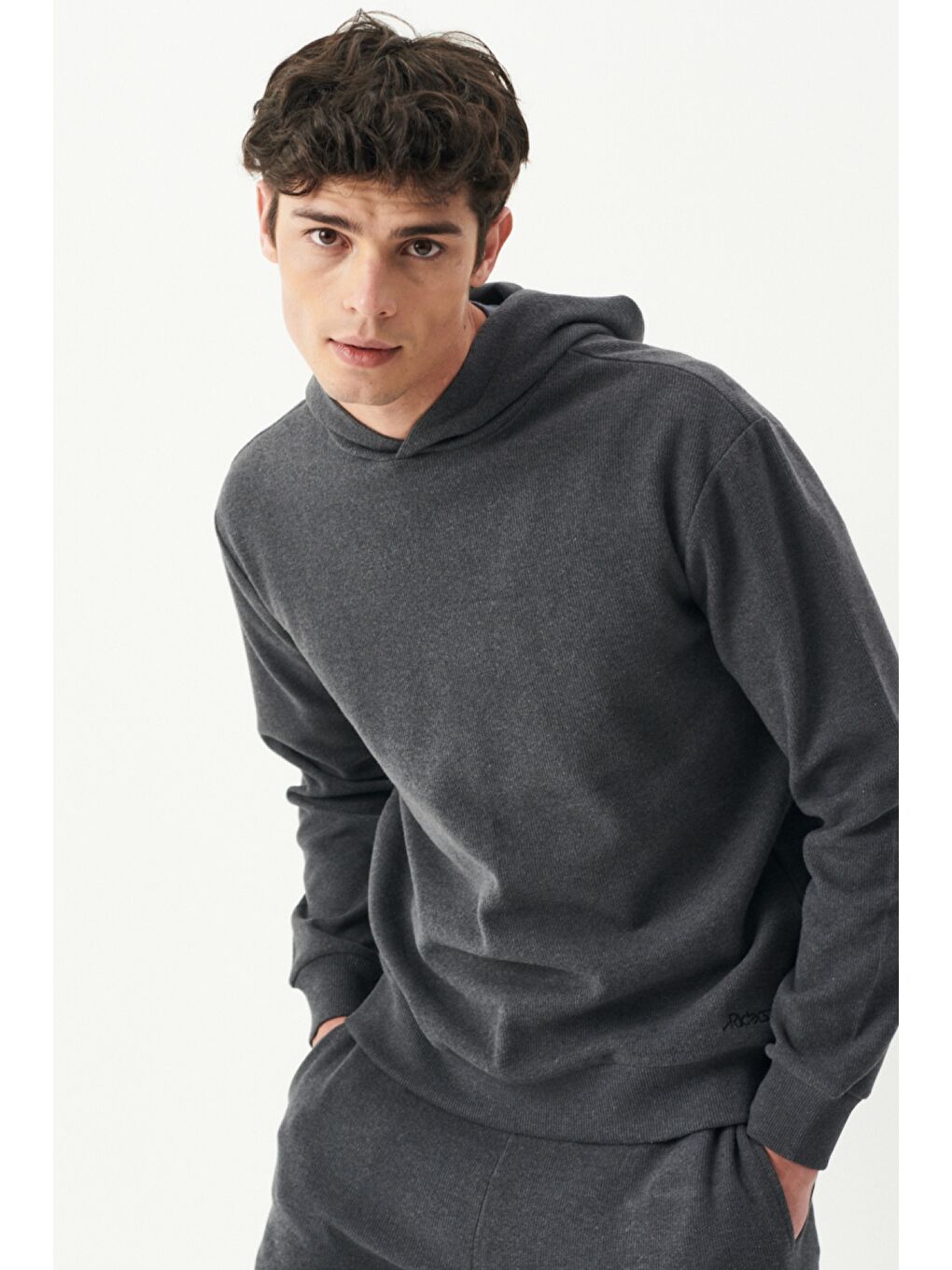Regular Fit Kapüşonlu Şardonlu Antrasit Sweatshirt-1