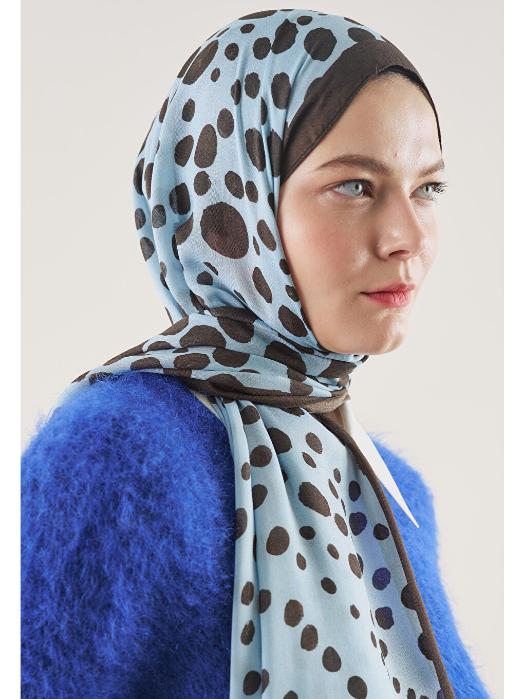 Polka Dots Desen Rami Şal Açık Mavi-2