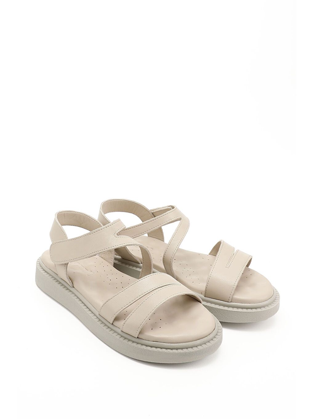 Bej Kadın BEJ-CAMEL Cırt Bantlı Hakiki Deri Comfort Sandalet-1