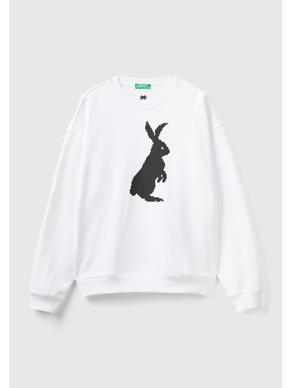 Erkek Beyaz %100 Pamuk Tavşan Baskılı Sweatshirt-1