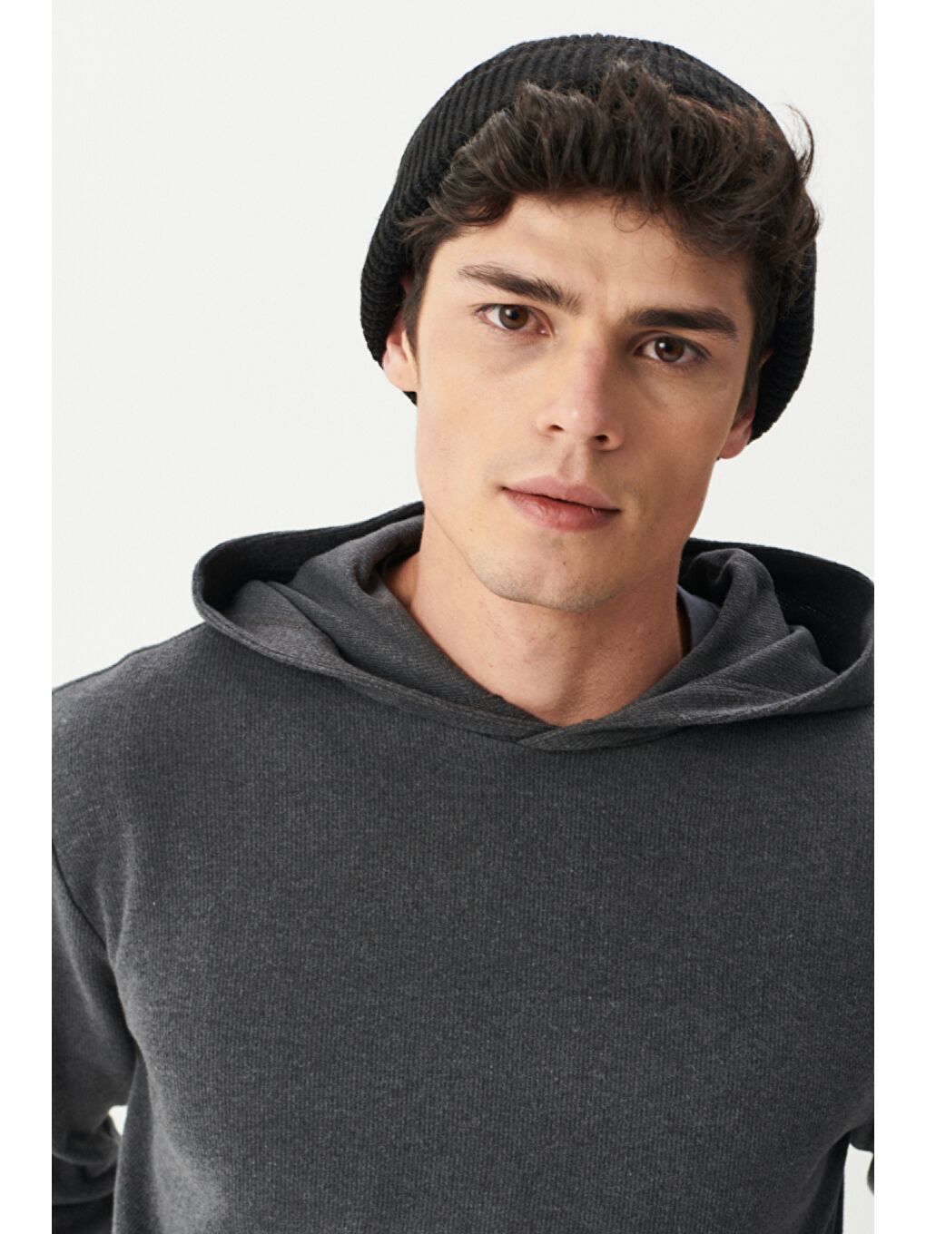 Regular Fit Kapüşonlu Şardonlu Antrasit Sweatshirt-2