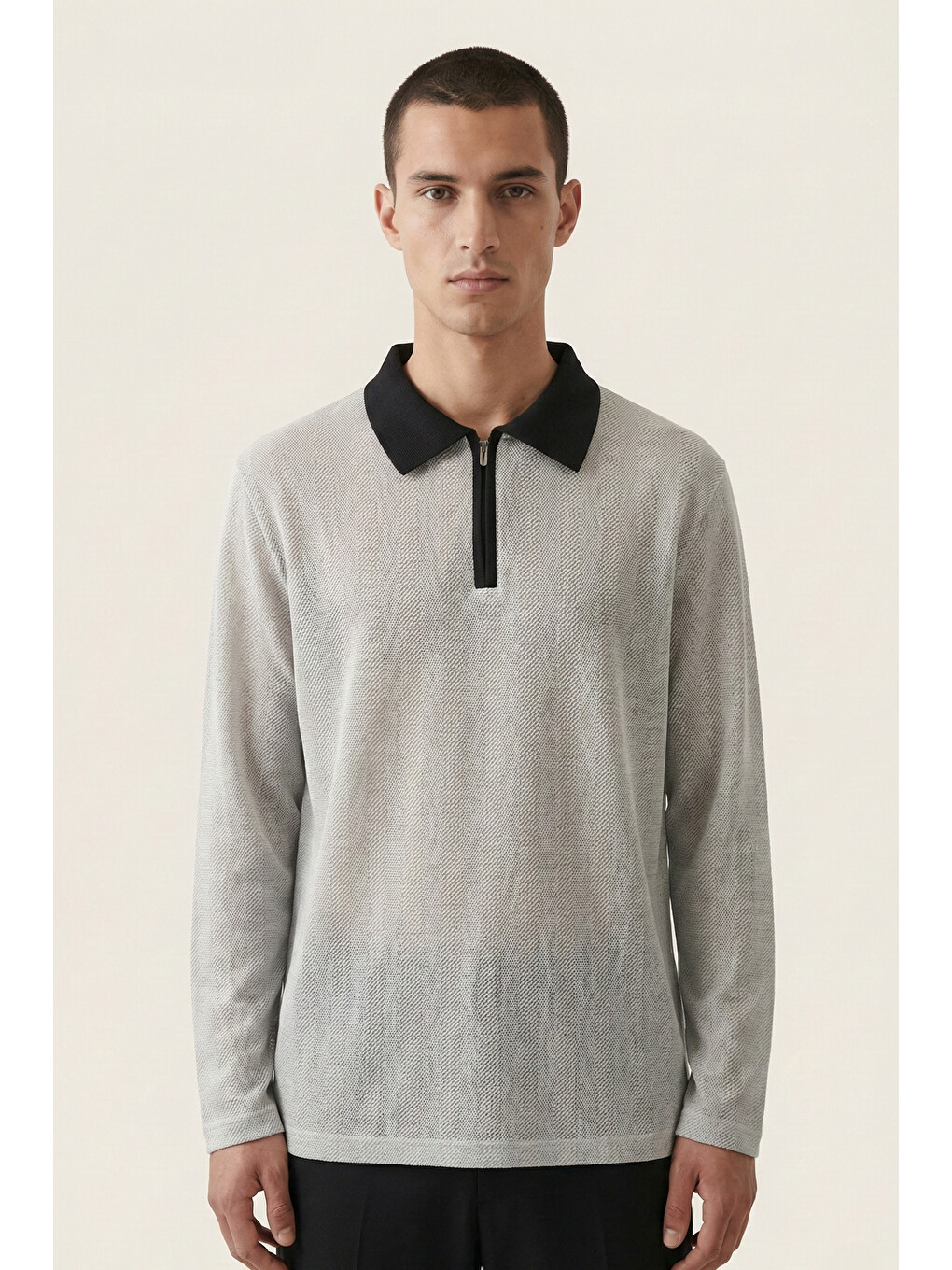 Erkek Triko Slim Fit Ekru Polo Yaka Tişört