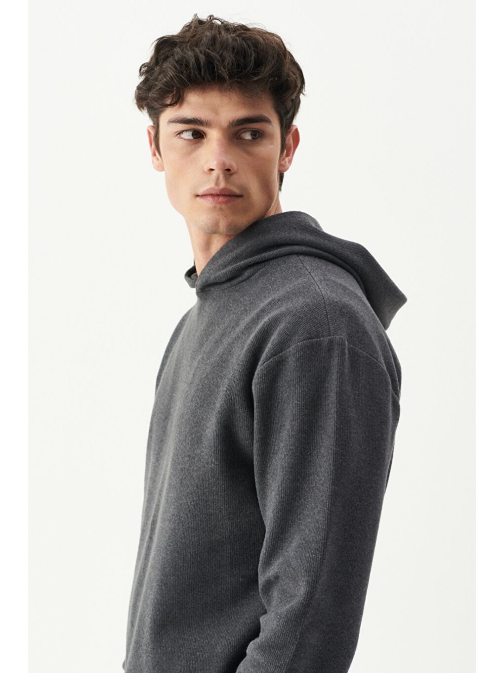 Regular Fit Kapüşonlu Şardonlu Antrasit Sweatshirt-3