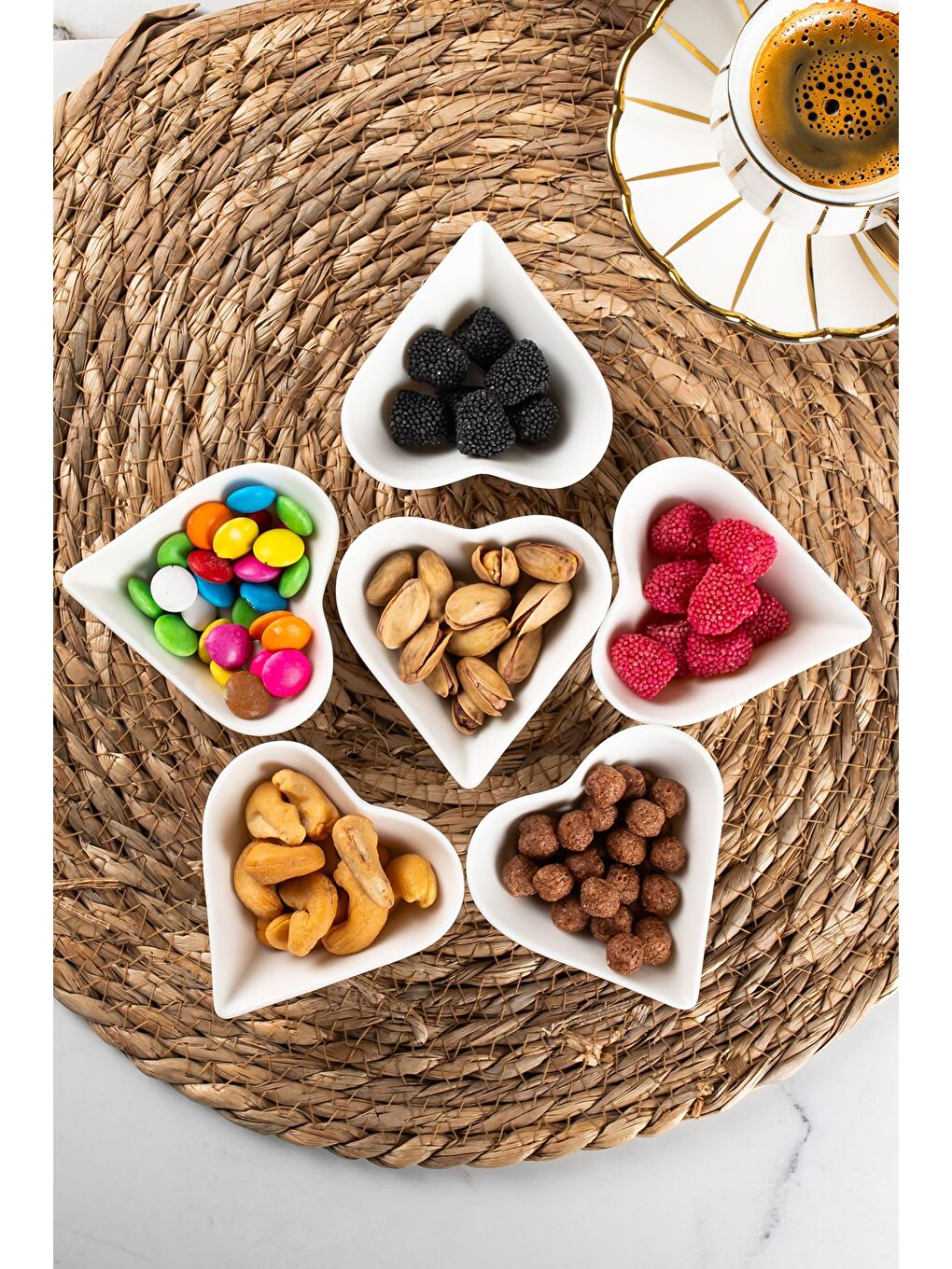 Beyaz Bone 15689 6'lı Kalpli Sunumluk Kase-2