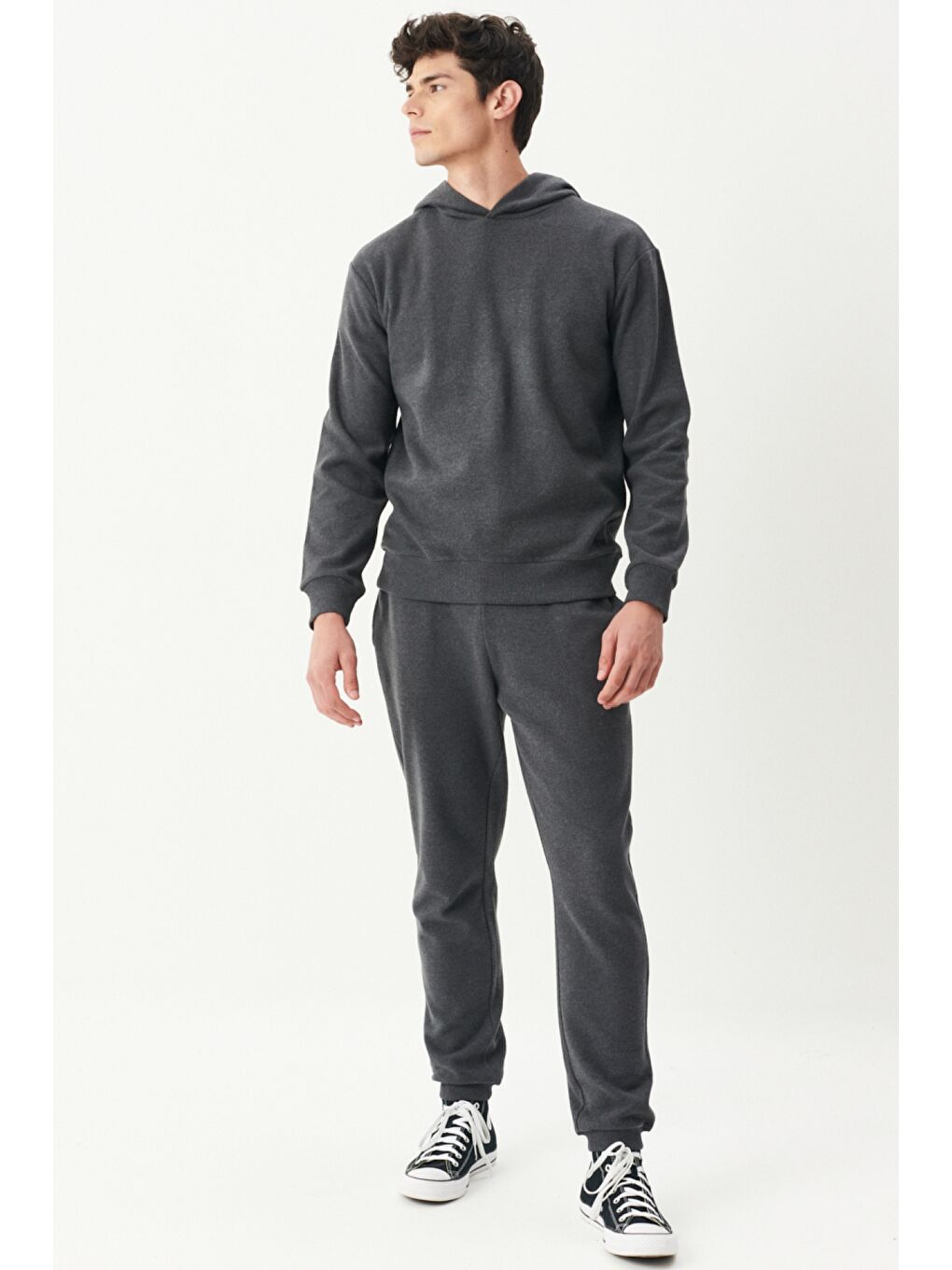 Regular Fit Kapüşonlu Şardonlu Antrasit Sweatshirt-5