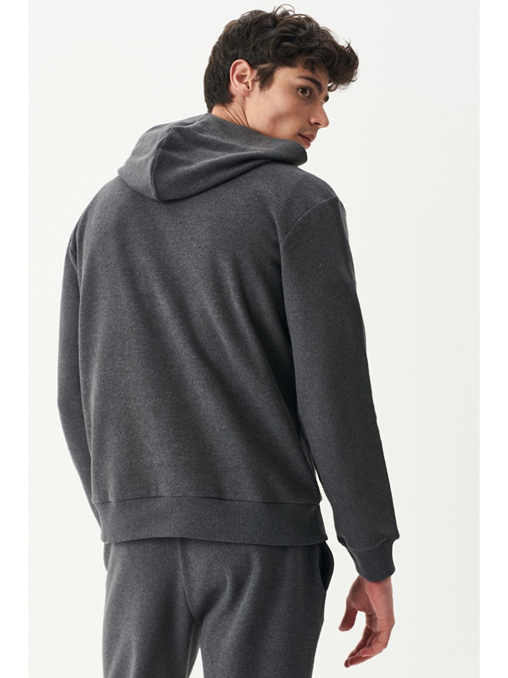 Regular Fit Kapüşonlu Şardonlu Antrasit Sweatshirt-6