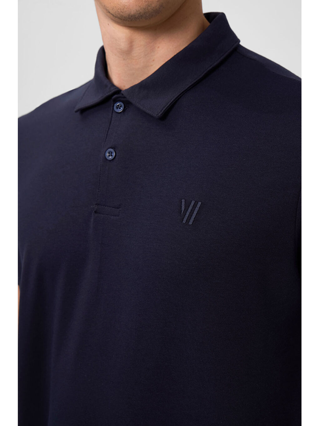 Lacivert Basic Göğüs Logolu Standart Kalıp Triko Polo Yaka Erkek Tişört - 87768-2