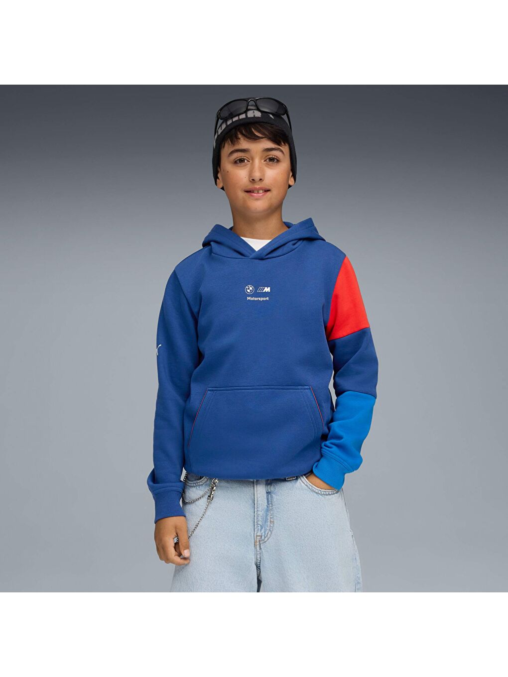 Mavi BMW M Motorsport KIDS ESSENTIALS Genç Kapüşonlu Hoodie-4