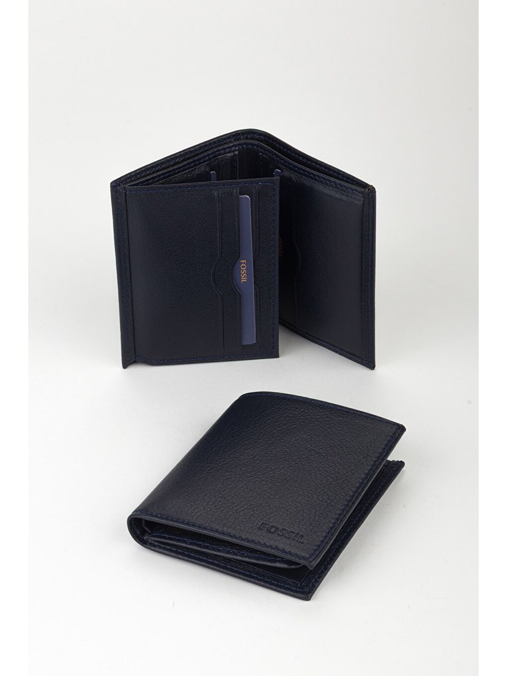 Lacivert Kutulu Hakiki Deri Küçük Boy Dikey Yapraklı El Portföyü Cüzdan