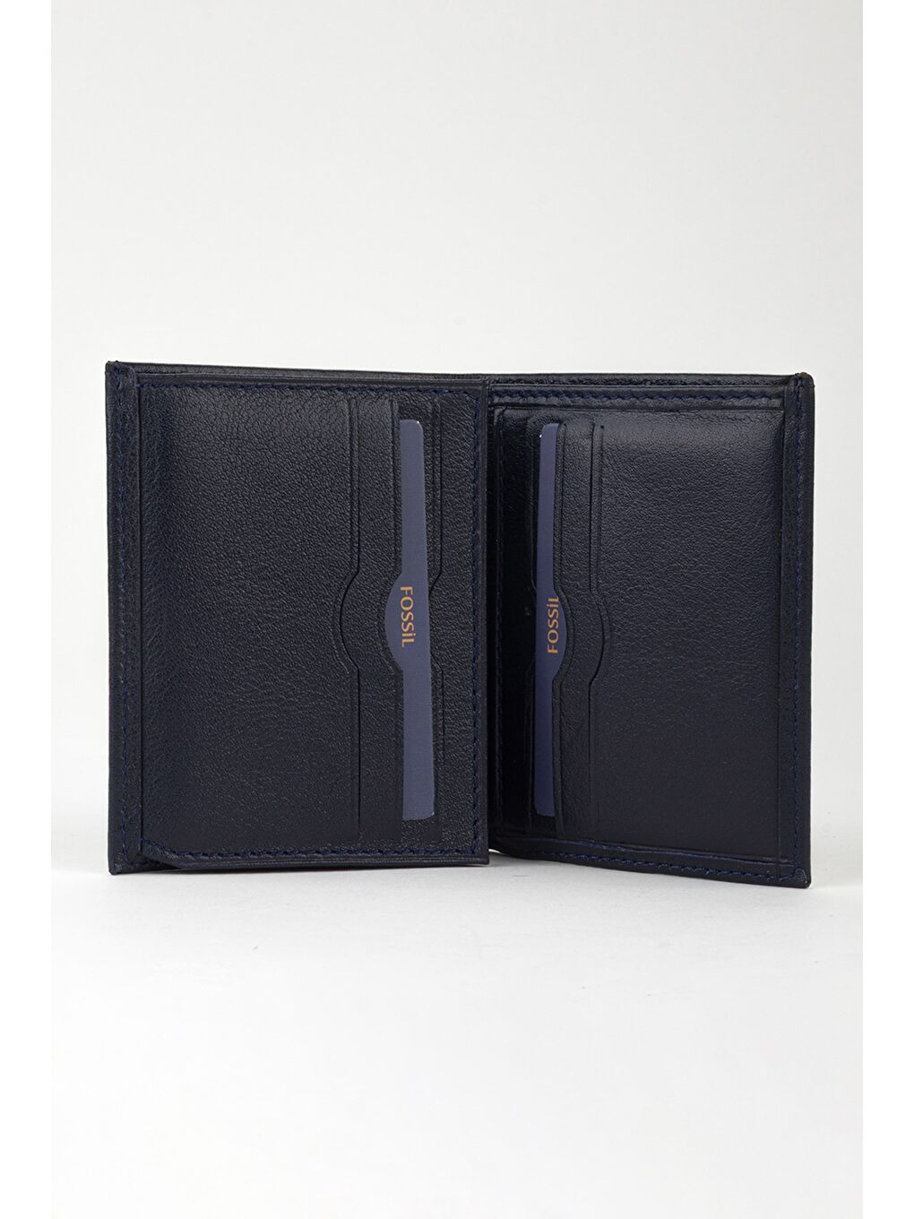 Lacivert Kutulu Hakiki Deri Küçük Boy Dikey Yapraklı El Portföyü Cüzdan-2