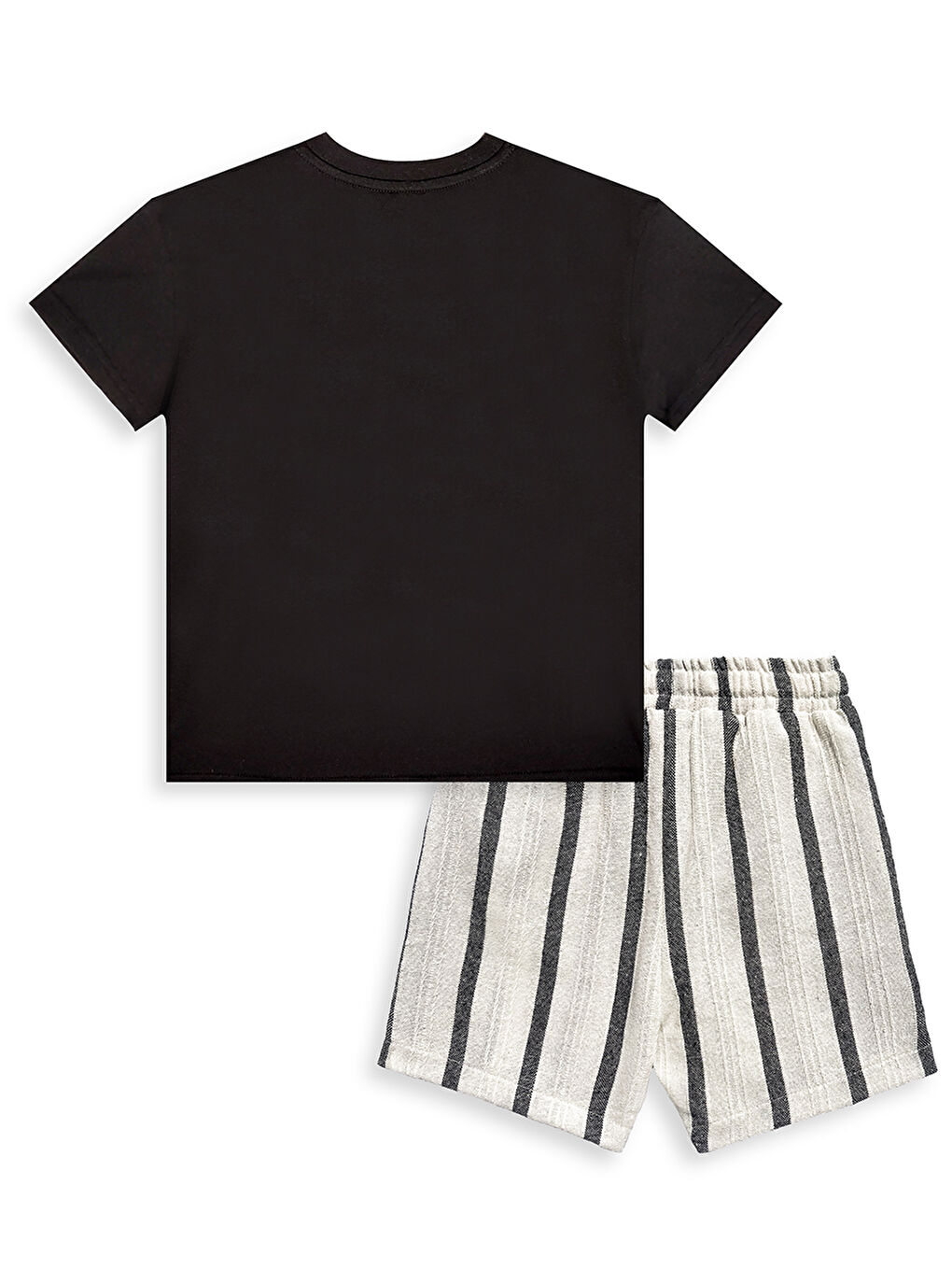 Siyah Erkek Çocuk Takım Dino Pamuk T-Shirt Ve Çizgili Keten Görünümlü Yazlık Şort-4