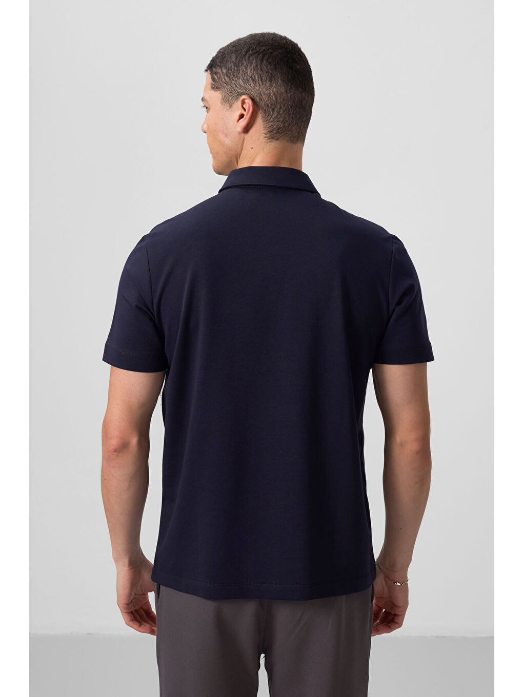 Lacivert Basic Göğüs Logolu Standart Kalıp Triko Polo Yaka Erkek Tişört - 87768-4