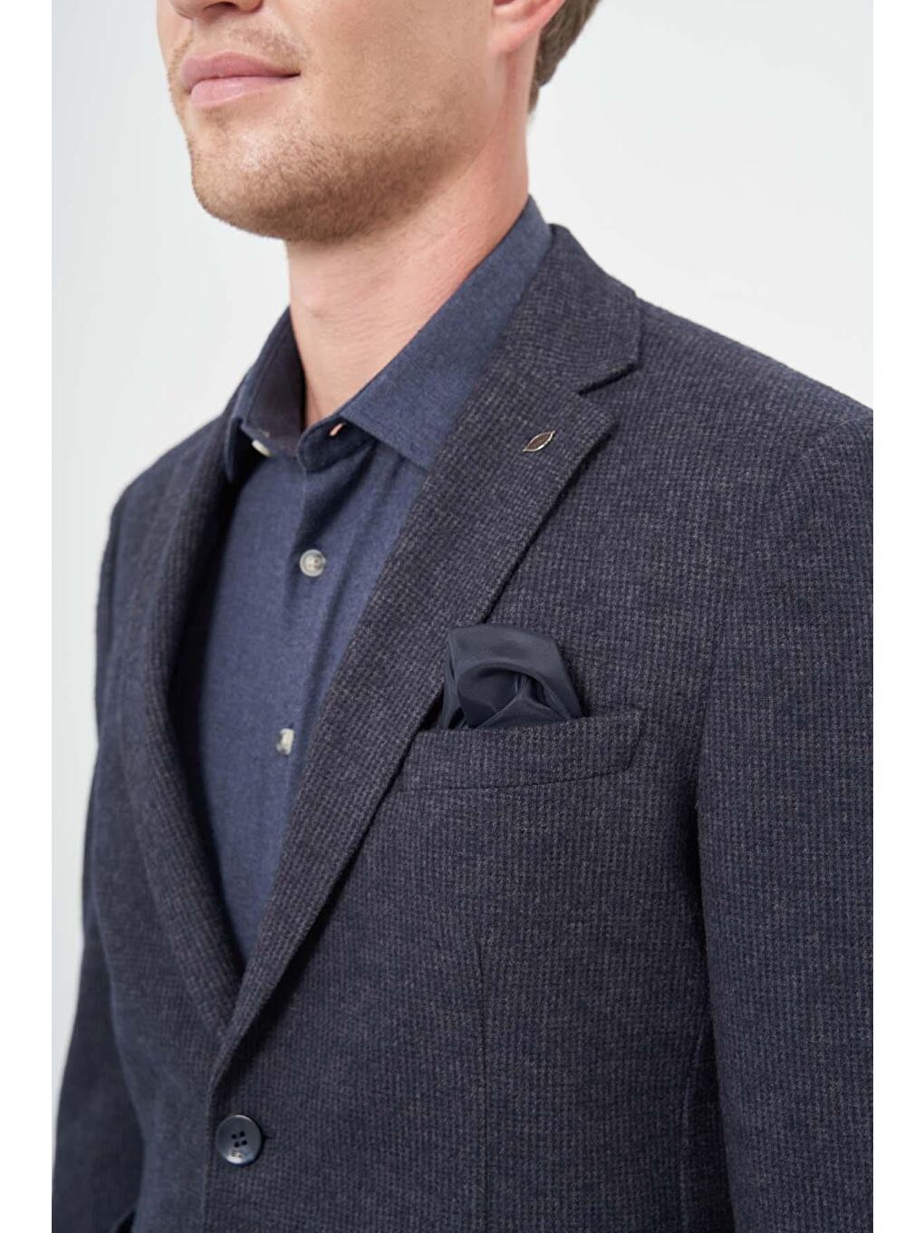 Koyu Lacivert Örme Mono Yaka 6 Drop Slim Fit Ceket 1002245151-3