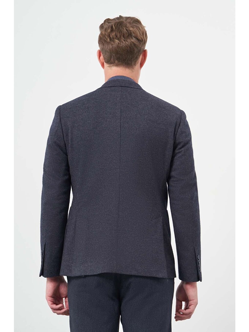 Koyu Lacivert Örme Mono Yaka 6 Drop Slim Fit Ceket 1002245151-4