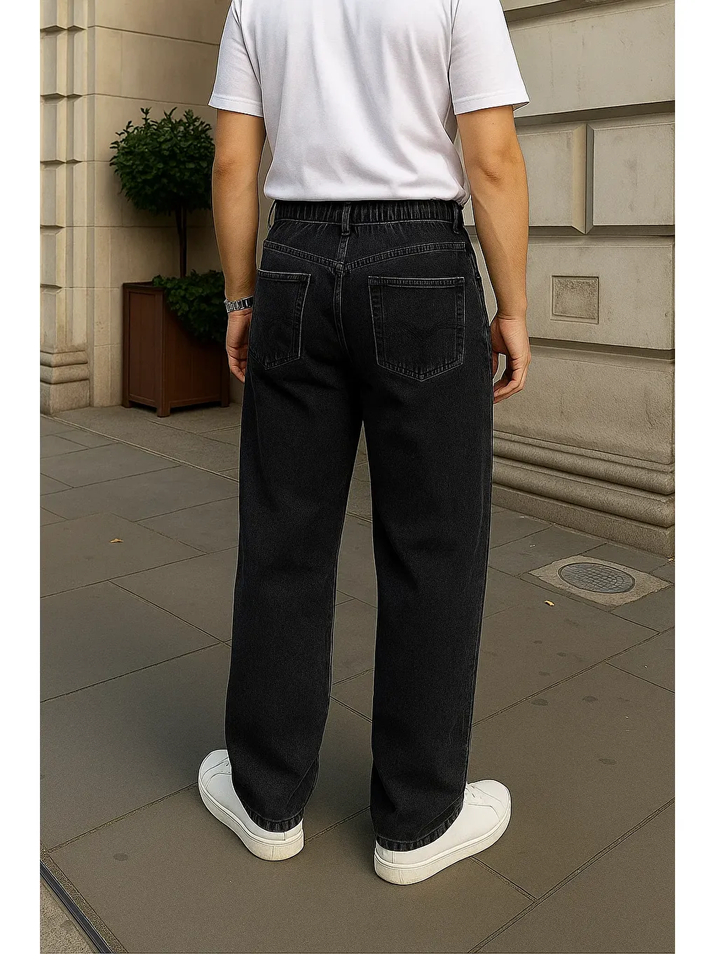 Erkek Günlük Basic Siyah Baggy Jean Pantolon-5