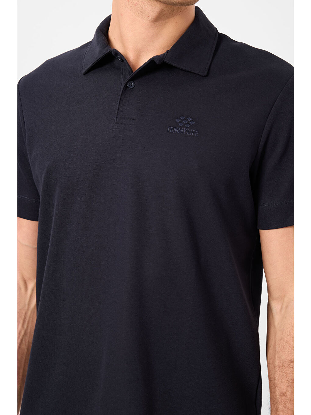 Lacivert Basic Logolu Standart Kalıp Triko Polo Yaka Erkek Tişört - 87748-1