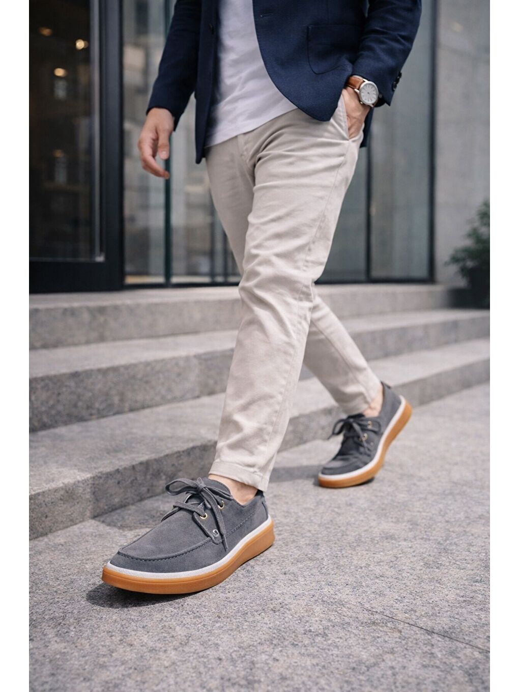 Gri CRAFT Hakiki Süet Deri Bağcıklı Erkek Günlük Loafer Ayakkabı-6