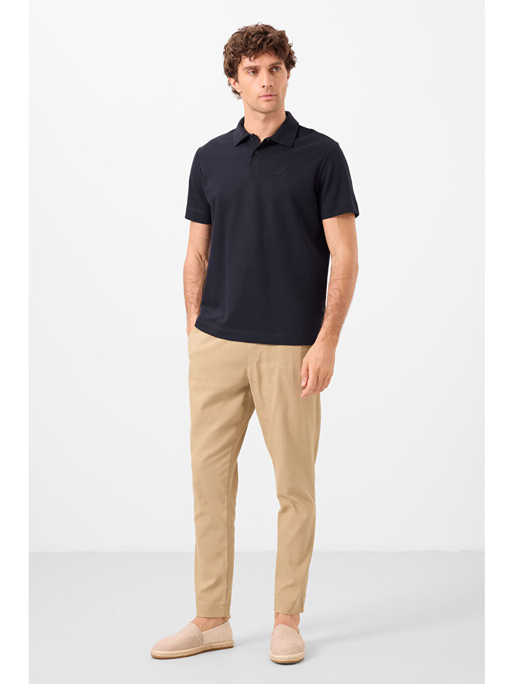 Lacivert Basic Logolu Standart Kalıp Triko Polo Yaka Erkek Tişört - 87748-2