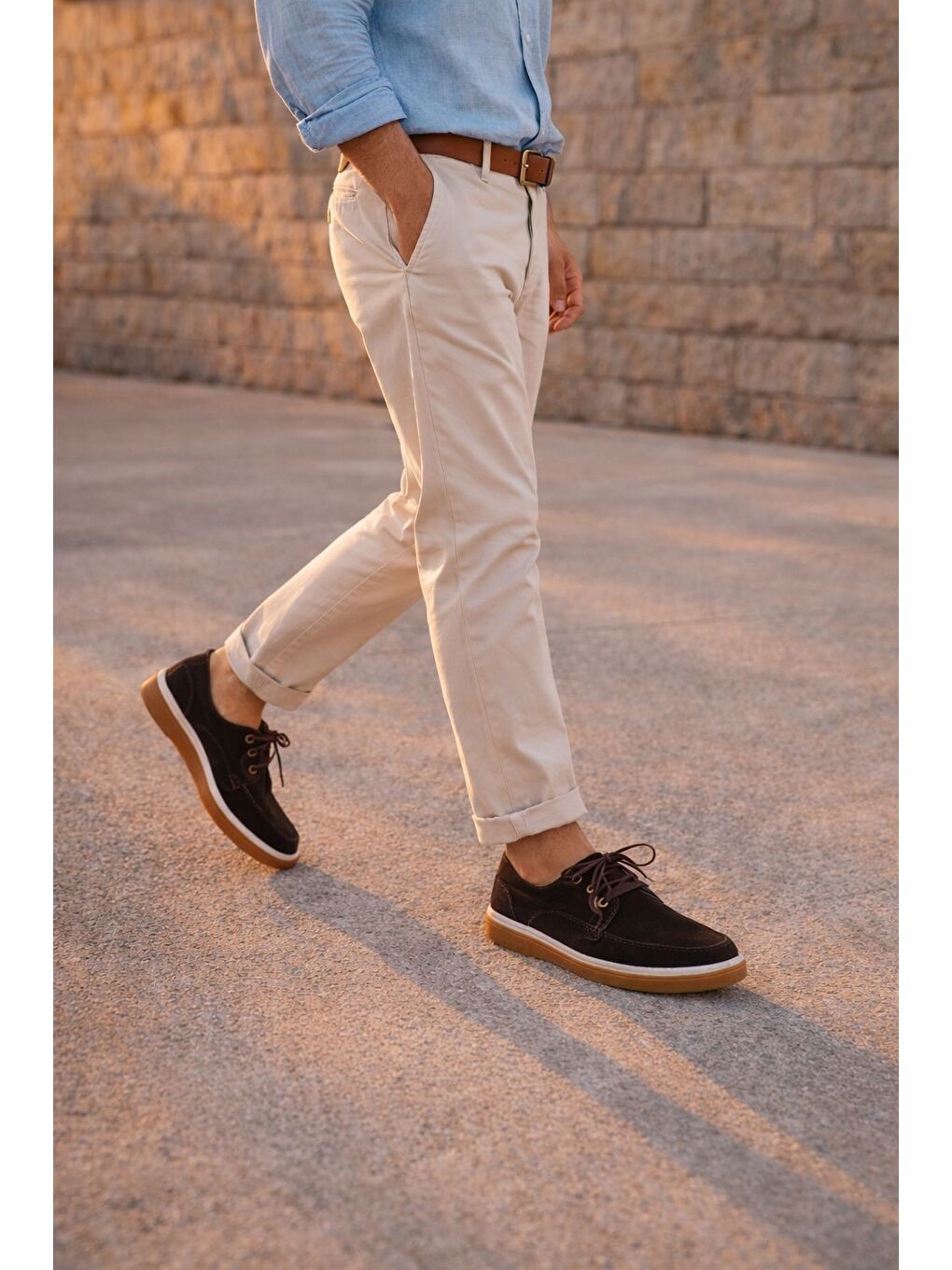 Kahverengi CRAFT Hakiki Süet Deri Bağcıklı Erkek Günlük Loafer Ayakkabı-5