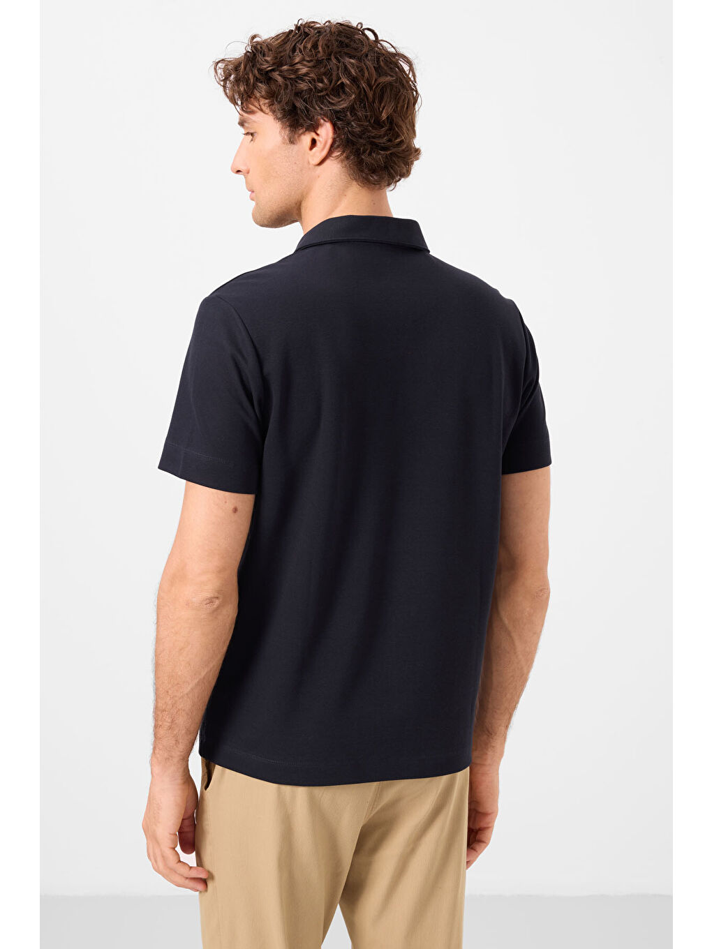 Lacivert Basic Logolu Standart Kalıp Triko Polo Yaka Erkek Tişört - 87748-4