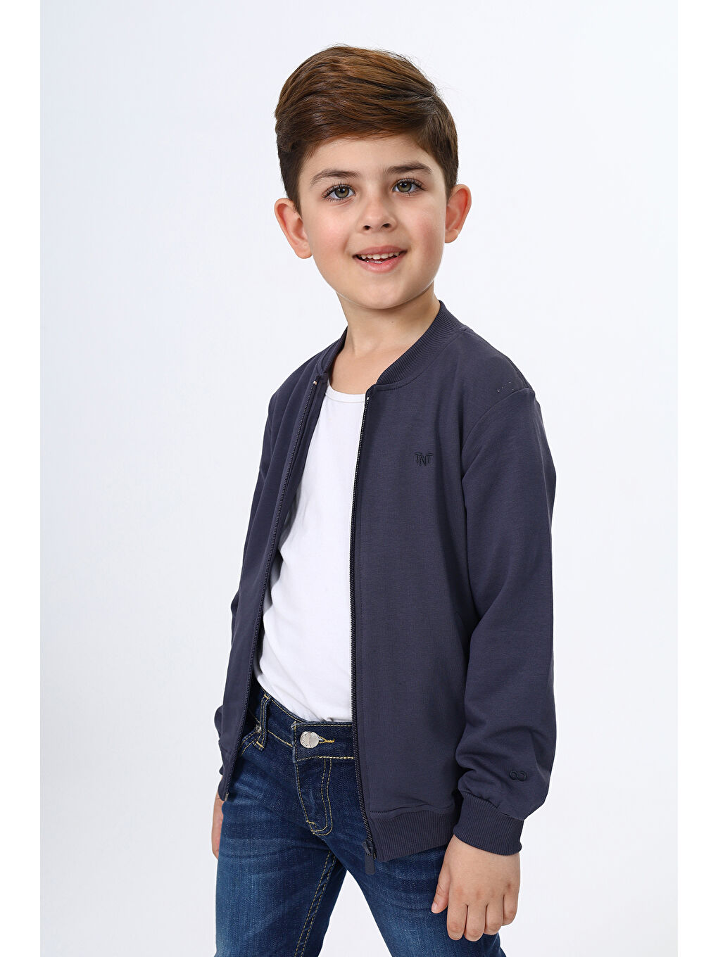 Toontoykids Gri Erkek Çocuk Nakışlı Fermuarlı Sweatshirt - 1