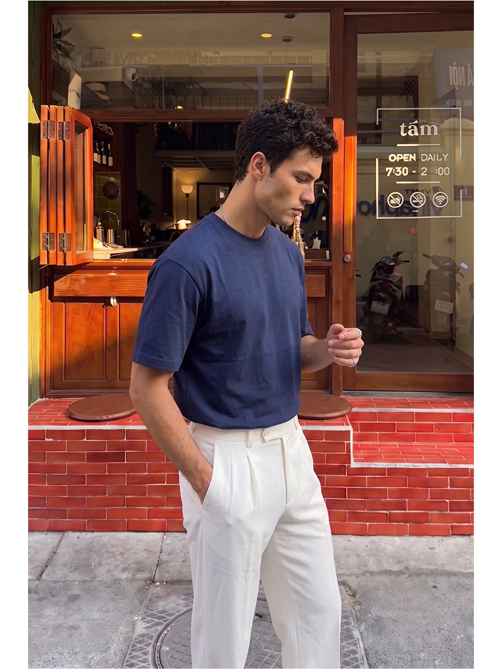 Lacivert Bari Premium %100 Pamuk Oversize Basic Bisiklet Yaka Erkek Tişört-1