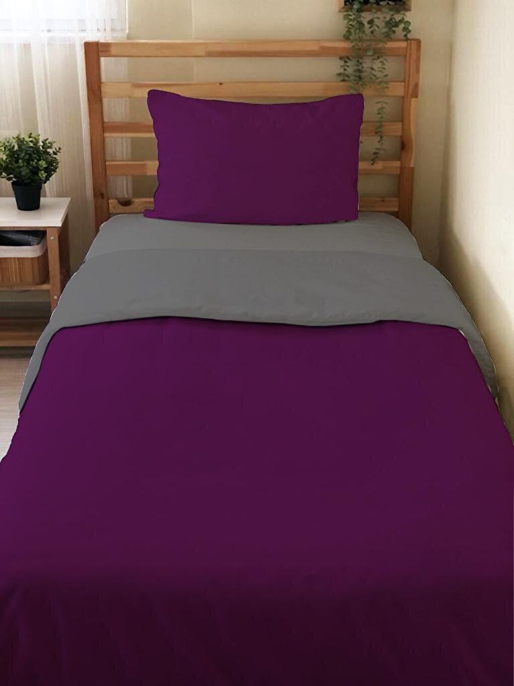 Karışık Çift Taraflı Düz Mor Çarşafsız Takım Tek Kişilik Nevresim Takımı 160x220 Cm
