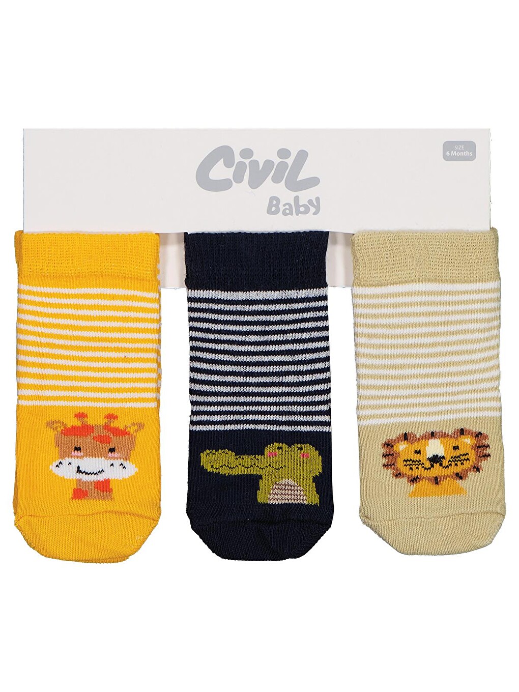 Beyaz Baby Animal 3'lü 6- Bebek Erkek Çorap Set - Standart