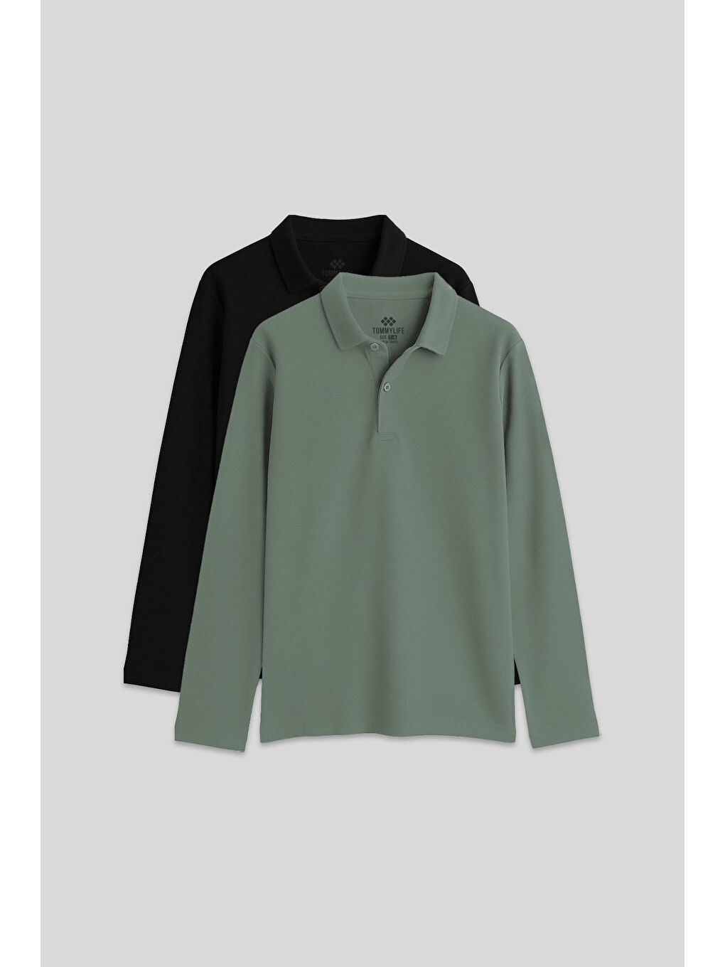 Basic Polo Yaka 2li Paket Siyah-Çağla Unisex Çocuk T-Shirt - 11170