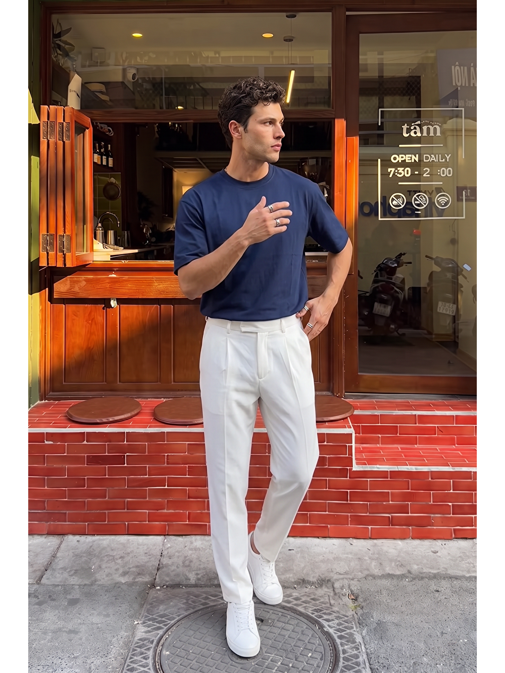 Lacivert Bari Premium %100 Pamuk Oversize Basic Bisiklet Yaka Erkek Tişört-3