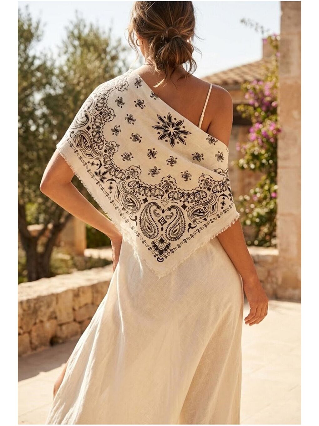 Kahverengi Kadın Vizon Etnik Desenli Bohem Üçgen Şal Bandana 110x110 cm SAL1400-5