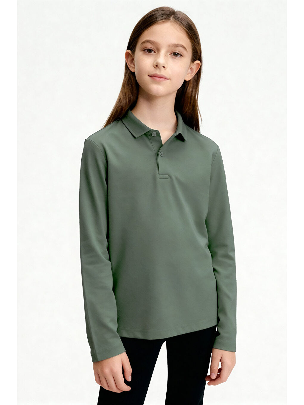 Basic Polo Yaka 2li Paket Siyah-Çağla Unisex Çocuk T-Shirt - 11170-4