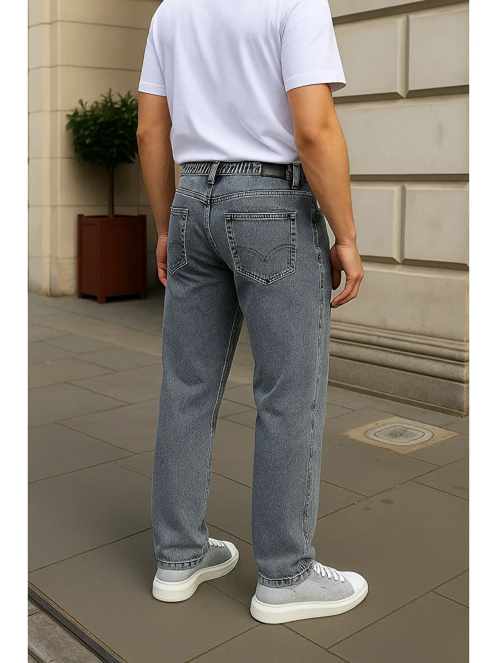 Erkek Günlük Basic Gri Baggy Jean Pantolon-2