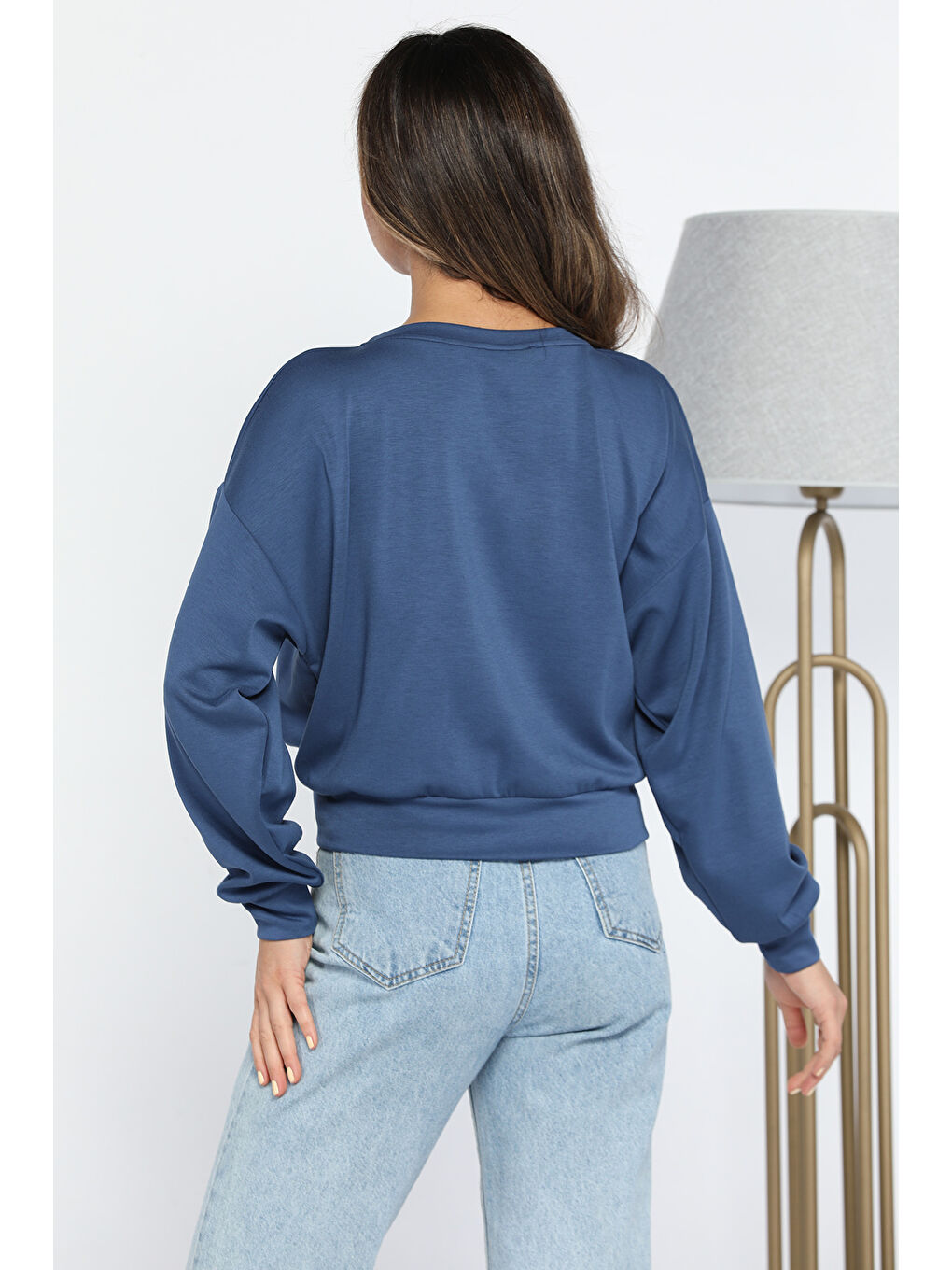 GÜLSELİ Lacivert Kadın Bisiklet Yaka Pile Detaylı Sweatshirt - 2