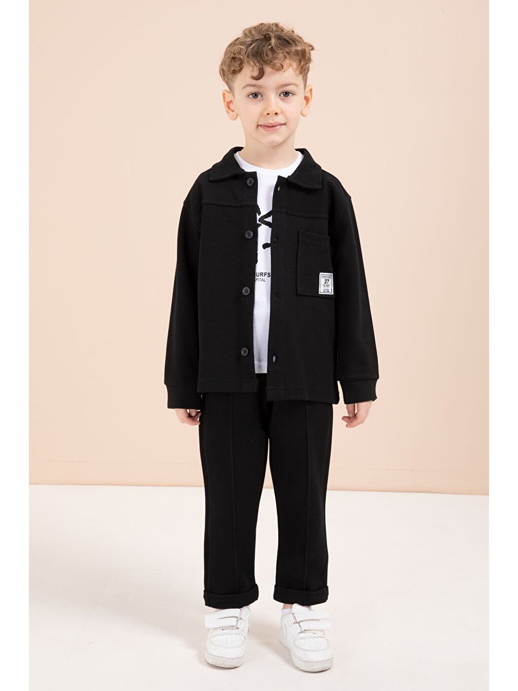 Siyah Arma Detaylı Gömlekli Duble Paça Pantolonlu Erkek Çocuk 3lü Takım 23619