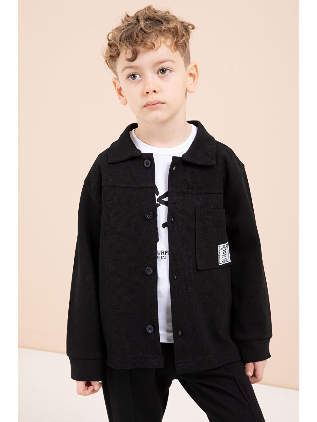 Siyah Arma Detaylı Gömlekli Duble Paça Pantolonlu Erkek Çocuk 3lü Takım 23619-1