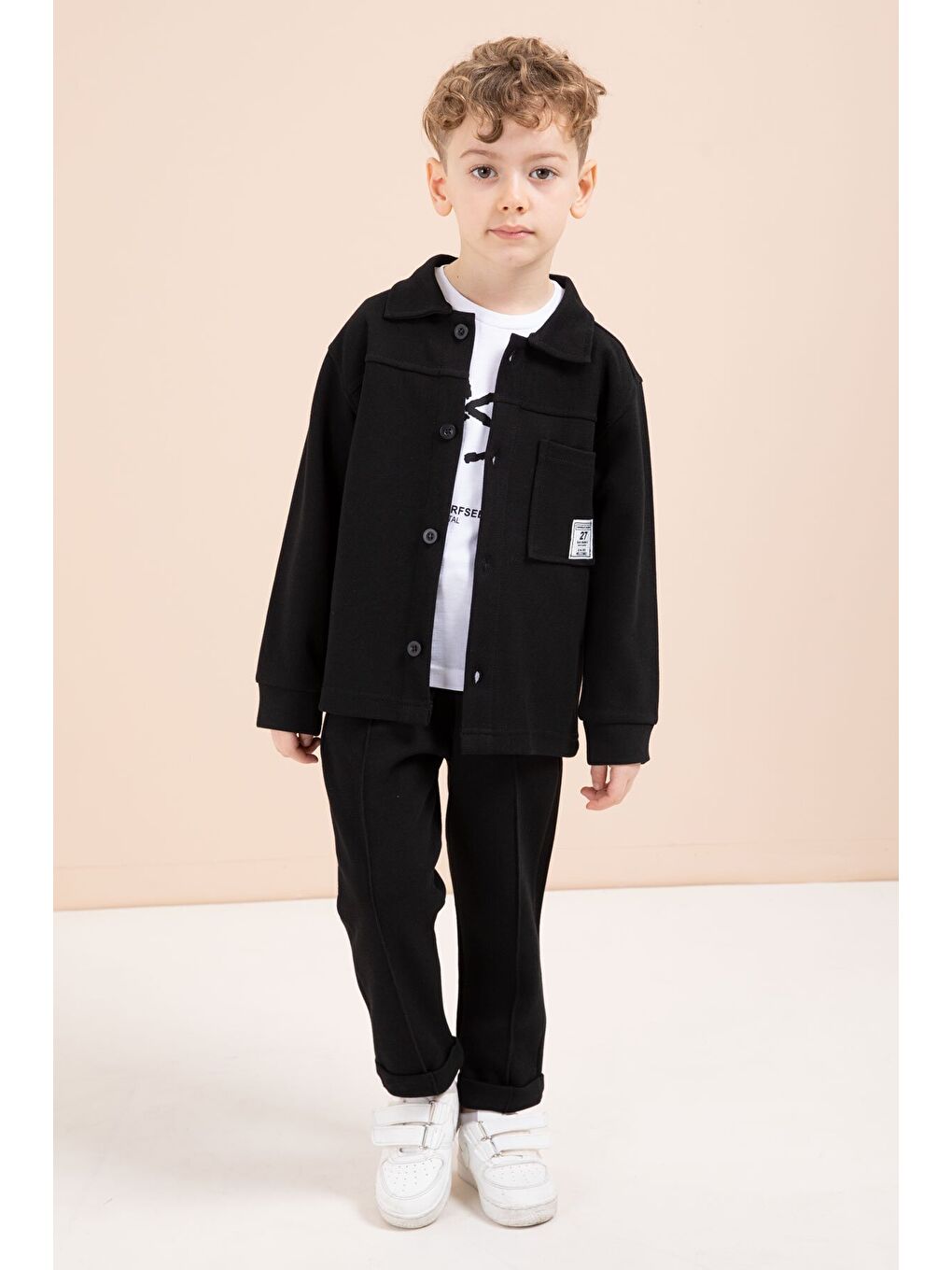 Siyah Arma Detaylı Gömlekli Duble Paça Pantolonlu Erkek Çocuk 3lü Takım 23619-3