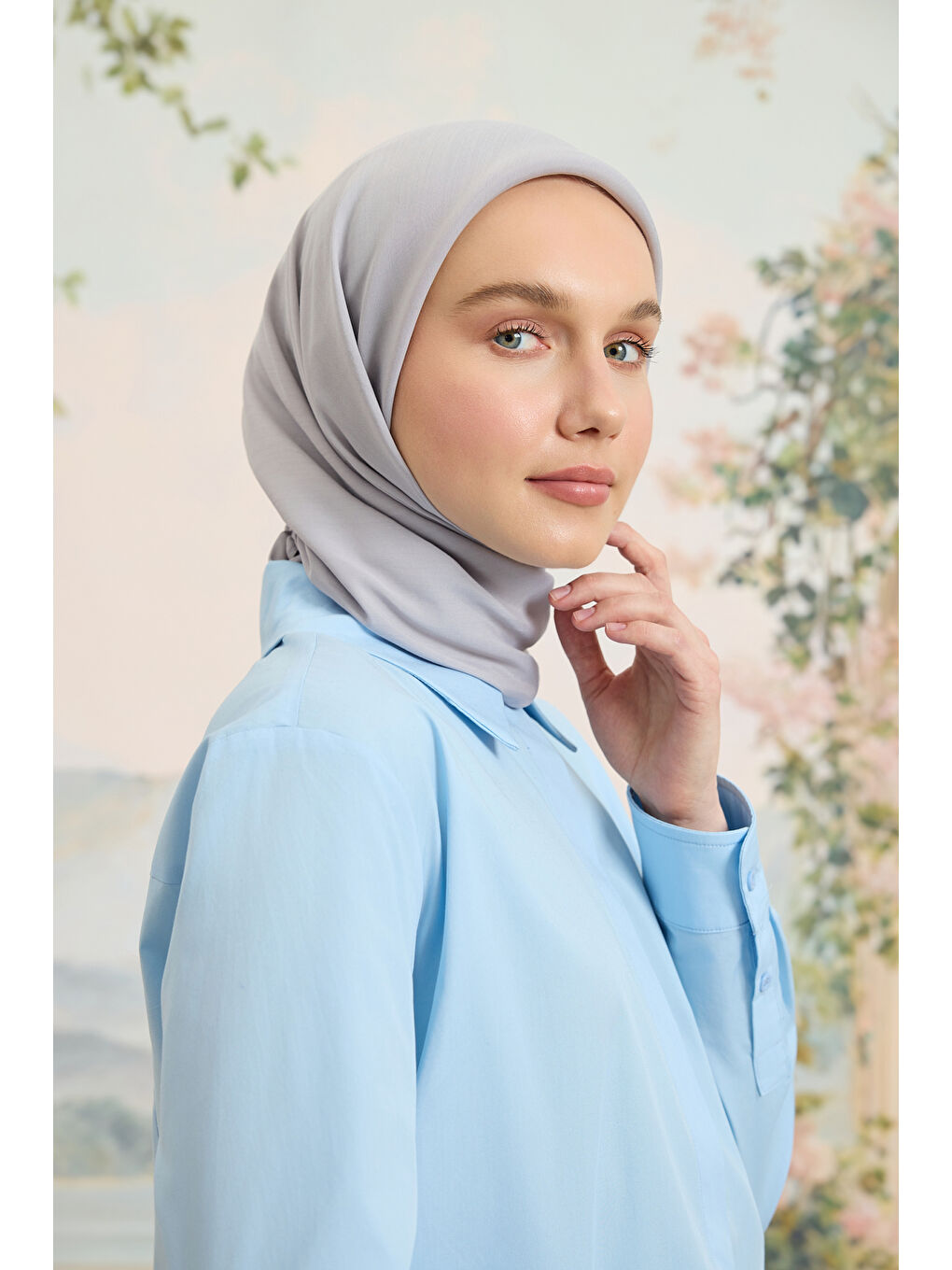 Floş Viskon Düz Eşarp Açık Gri