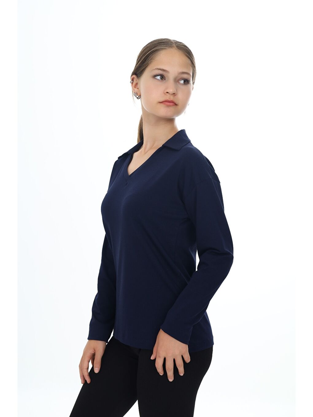 Lacivert Kız Çocuk Okul Tişört-1