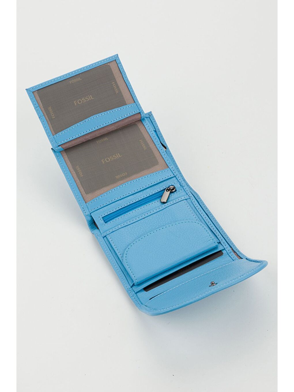 Kutulu Hakiki Deri Gök Mavi Küçük Boy Çok Gözlü Kadın El Portföyü Kartlık Cüzdan-4
