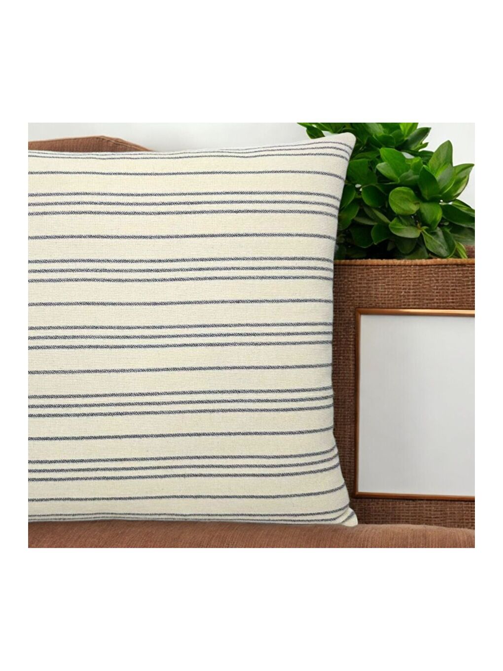 Bej Bohem Tarzı Keten Kumaş Çizgili Dekoratif Kırlent Kılıfı 45x45-1