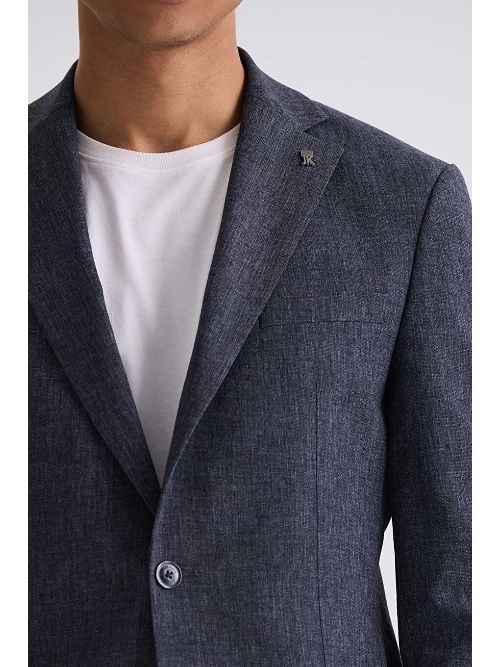 Koyu Lacivert Slim Fit Mono Yaka Keten Takım Elbise-2