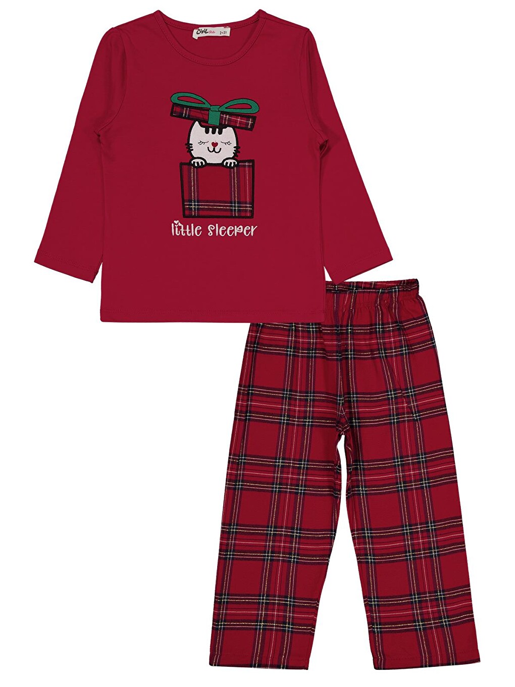 Girls Little Sleeper Nakışlı 2-5 Yaş Pijama Takımı - Bordo