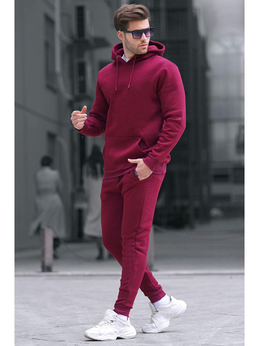 Bordo Kapüşonlu Basic Eşofman Takımı 5905-1