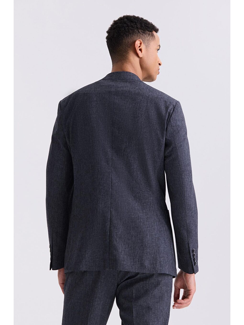 Koyu Lacivert Slim Fit Mono Yaka Keten Takım Elbise-3