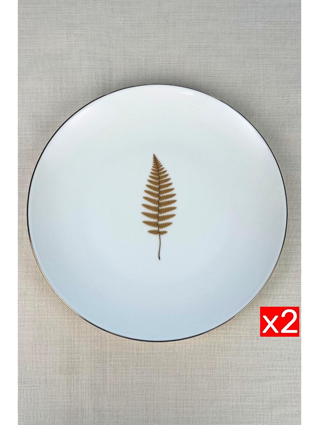 Karışık Porselen Natura Fern Altın Yaldız Servis Tabağı 24,50cm 2 li