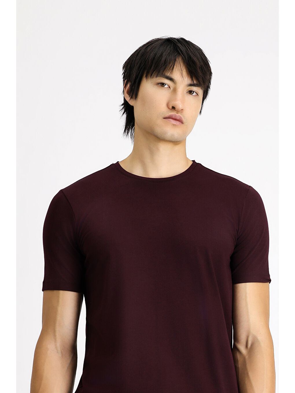 Bordo Bisiklet Yaka Slim Fit Dar Kesim Pamuklu Tişört