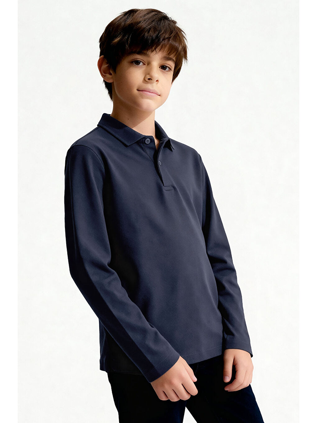 Basic Polo Yaka 2li Paket Siyah-Lacivert Unisex Çocuk T-Shirt - 11170-1